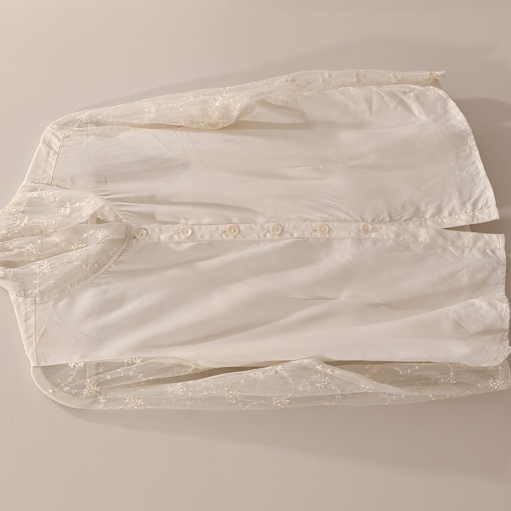 April Cornel White Button-Up Blouse with Lace Sleeves - small